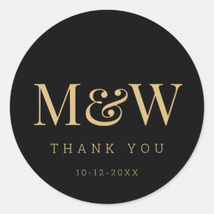 Modern Black Gold Bride Groom Monogram Thank You Classic Round Sticker