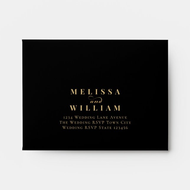 Modern Black Gold Bride & Groom RSVP Address Envelope (Front)
