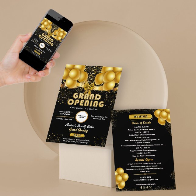 Modern Black Gold Business Launch Grand Opening Invitation (Creator Uploaded)