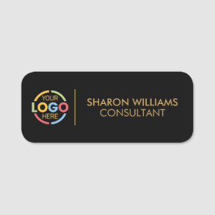 Modern Black Gold Business Logo Employee Magnetic Name Tag