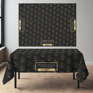 Modern Black & Gold Business Logo Pattern Company Tablecloth
