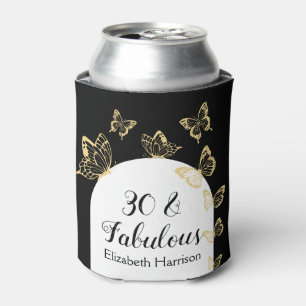 Modern Black Gold Butterflies Fabulous Birthday Can Cooler