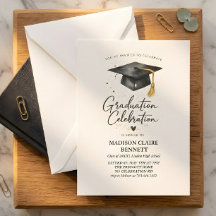 Modern Black & Gold Calligraphy Graduation Party Invitation
