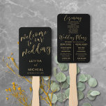 Modern Black & Gold Calligraphy Wedding Hand Fan<br><div class="desc">This exquisite design combines the rich contrast of black and gold with elegant calligraphy to create a program that sets the tone for a wedding celebration that is as elegant as it is memorable. Customise with your own unique information.</div>