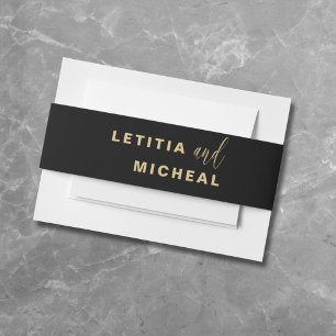 Modern Black & Gold Calligraphy Wedding Invitation Belly Band