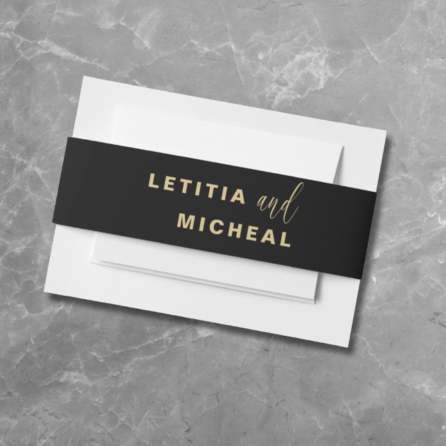 Modern Black & Gold Calligraphy Wedding Invitation Belly Band (Creator Uploaded)