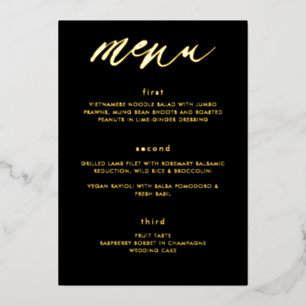 Modern Black Gold Calligraphy Wedding Menu