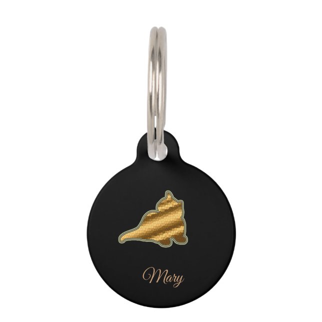 Modern Black Gold Cat Pet Tag (Front)