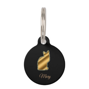 Modern Black Gold Cat Pet Tag