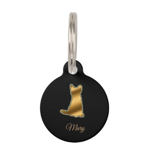 Modern Black Gold Cat Pet Tag