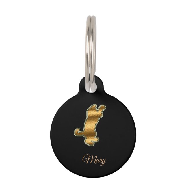 Modern Black Gold Cat Pet Tag (Front)
