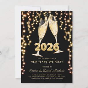 Modern Black Gold Champagne 2026 New Years Eve Invitation