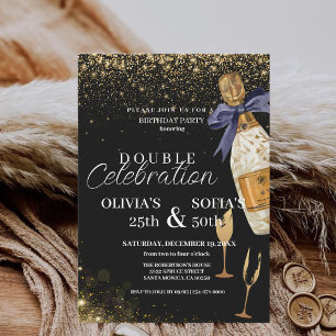 Modern Black Gold Champagne Any Age Birthday Invitation
