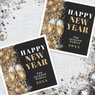Modern Black Gold Champagne New Year's Eve Party Napkin