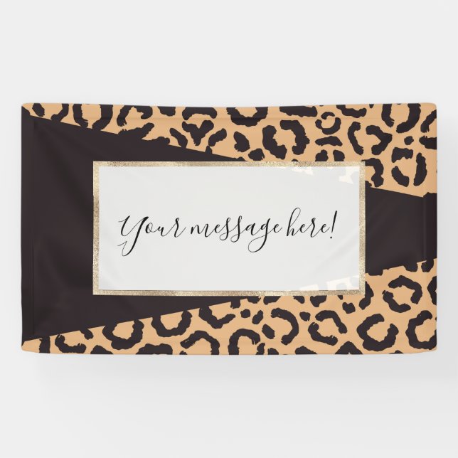 Modern Black Gold Cheetah Leopard Animal Print Banner (Horizontal)