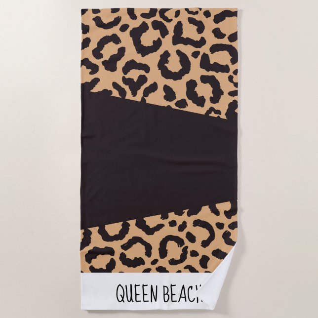 Modern Black Gold Cheetah Leopard Animal Print Beach Towel (Front)