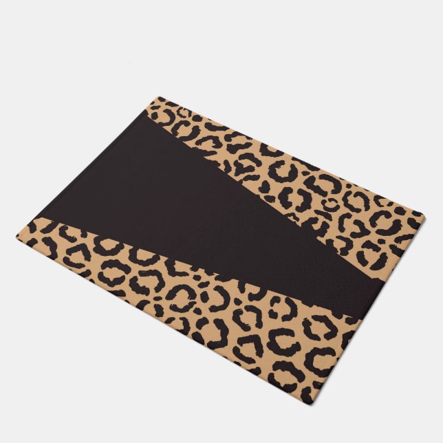 Modern Black Gold Cheetah Leopard Animal Print Doormat (Angled)