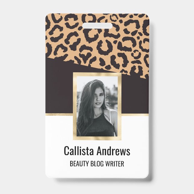 Modern Black Gold Cheetah Leopard Animal Print ID Badge (Front)