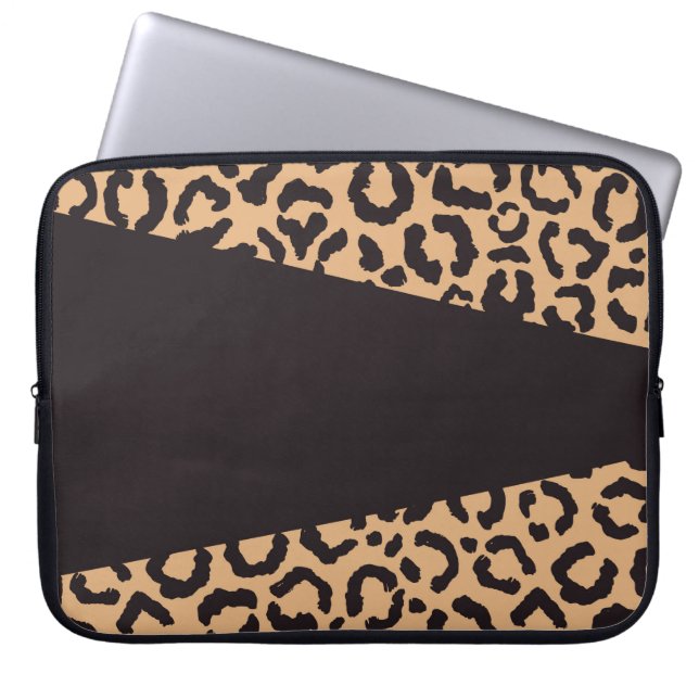 Modern Black Gold Cheetah Leopard Animal Print Laptop Sleeve (Front)
