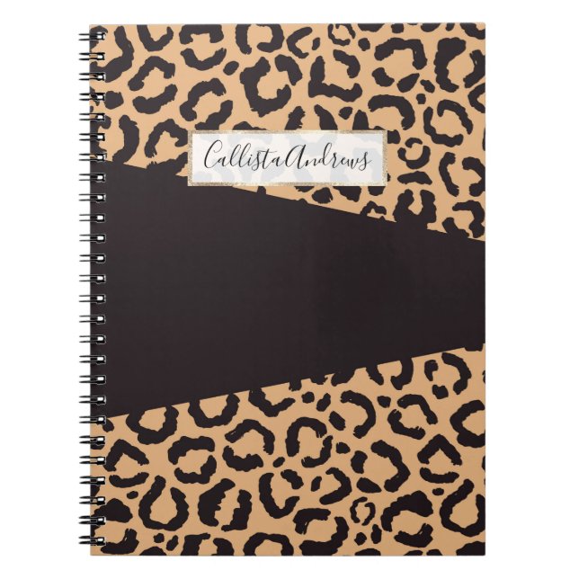 Modern Black Gold Cheetah Leopard Animal Print Notebook (Front)