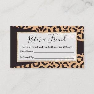Modern Black Gold Cheetah Leopard Animal Print Referral Card