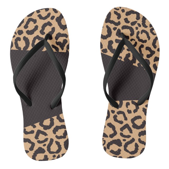 Modern Black Gold Cheetah Leopard Animal Print Thongs (Footbed)