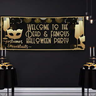 Modern Black Gold Chic Adult Glam Halloween Party Banner