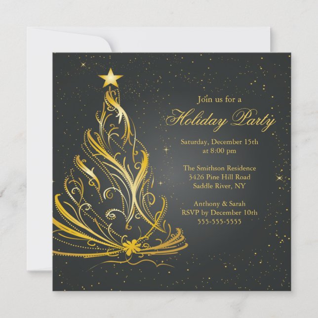Modern Black & Gold Christmas Holiday Party Invitation (Front)