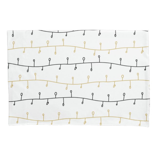 Modern Black Gold Christmas Lights Pattern Pillowcase (Front)