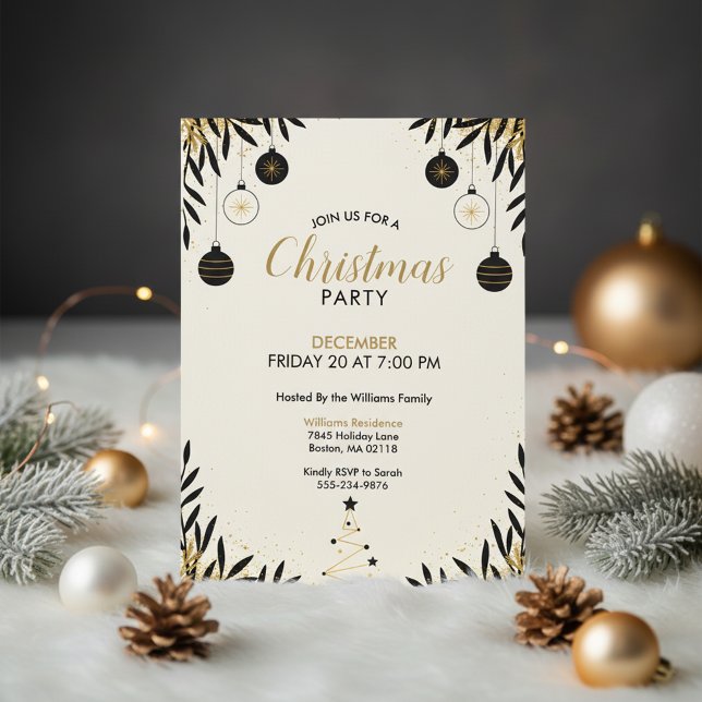 Modern Black Gold Christmas Party Invitation (Modern Holiday Invitation)