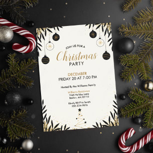 Modern Black Gold Christmas Party Invitation