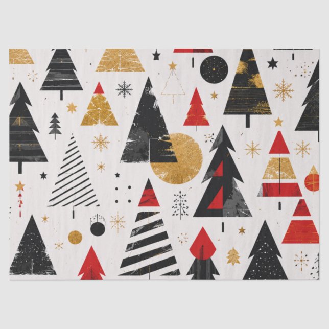 Modern Black Gold Christmas Tree Pattern Tissue Paper (Front)