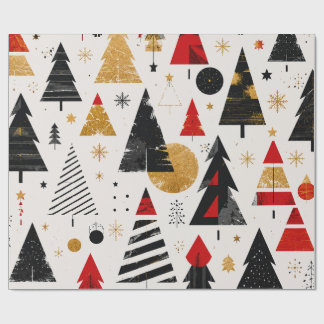 Modern Black Gold Christmas Tree Pattern Wrapping Paper