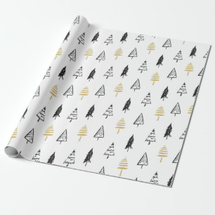 Modern Black & Gold Christmas Tree Pattern Wrapping Paper