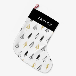 Modern Black & Gold Christmas Tree Personalised Large Christmas Stocking