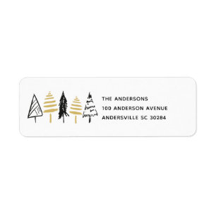 Modern Black & Gold Christmas Tree Return Address Label
