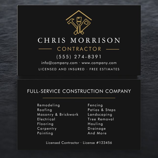 Modern Black & Gold Construction Business Card (Creator Uploaded)