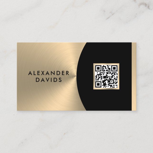 Modern Black Gold Custom QR Code Business Card (Front)