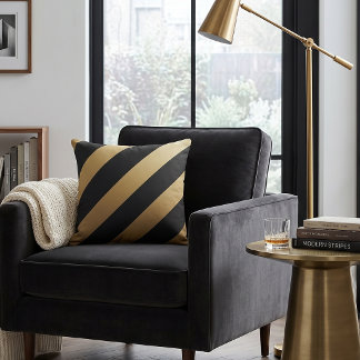 Modern Black & Gold Diagonal Stripe Cushion