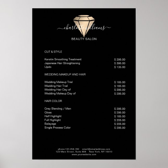 Modern Black Gold Diamond Price List   Poster (Front)