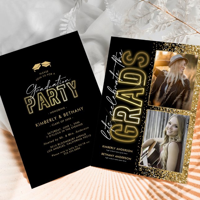Modern Black Gold Double Graduation Party Invitation (Creator Uploaded)