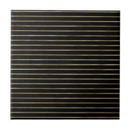 Modern Black Gold Double Lines Illustration Ceramic Tile
