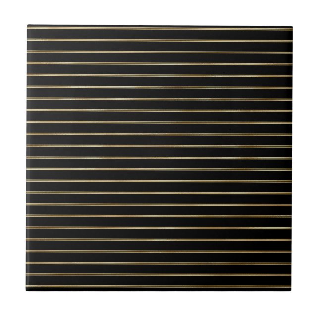 Modern Black Gold Double Lines Illustration Ceramic Tile (Front)