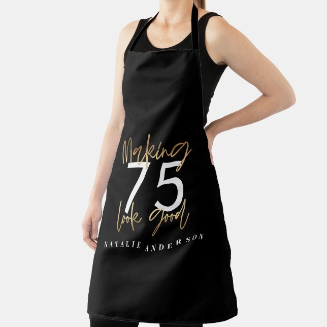Modern black gold editable age birthday apron (Insitu)