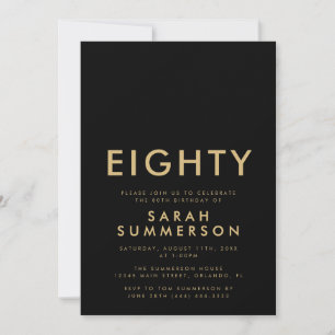 Modern Black Gold Eightieth 80th Birthday Party Invitation
