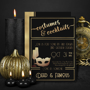 Modern Black Gold Elegant Adult Halloween Party Invitation