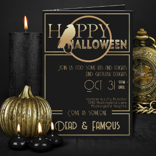 Modern Black Gold Elegant Adult Halloween Party  Invitation