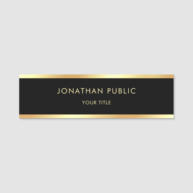 Modern Black Gold Elegant Template Professional Name Tag (Front)