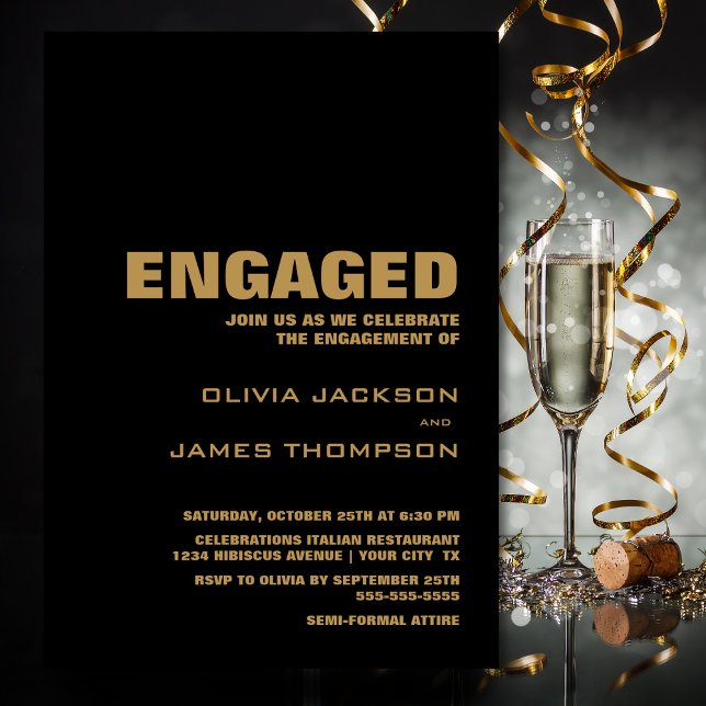 Modern Black Gold Engagement Party Invitation (Creator Uploaded)