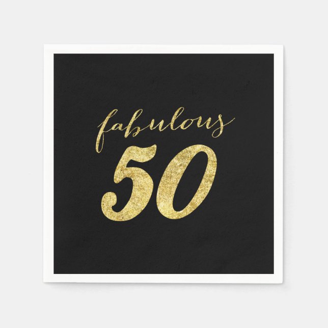 Modern Black & Gold Fabulous 50 Birthday Napkin (Front)